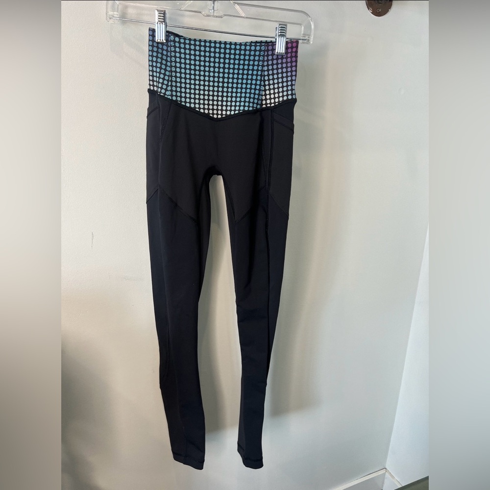 lululemon athletica Black Leggings with Blue and Purple Dot Waistband